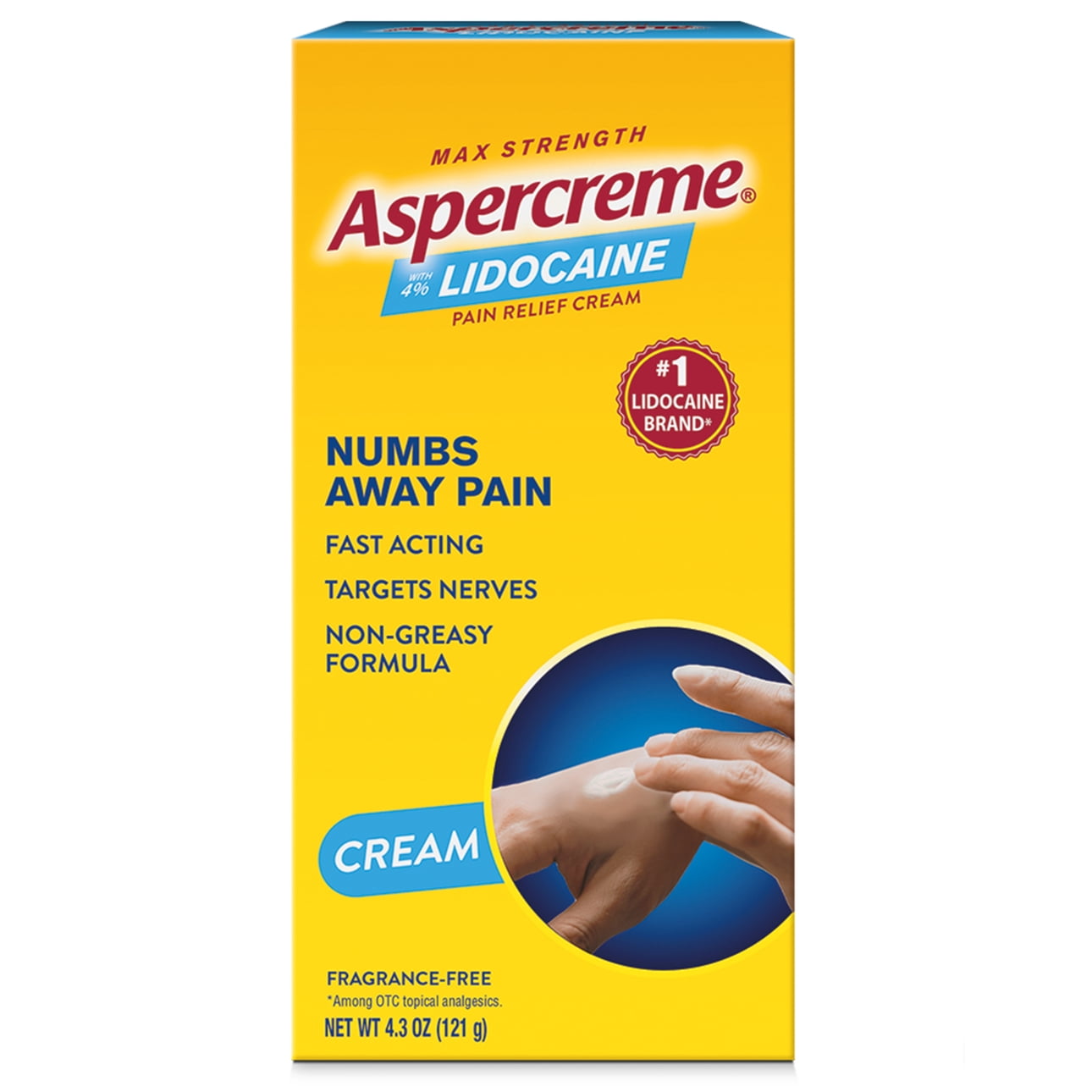 Aspercreme Max Strength Topical Pain Reliever Cream and Muscle Rub for Nerve Pain Relief, 4% Lidocaine Numbing Cream, 4.3 oz - image 1 of 6