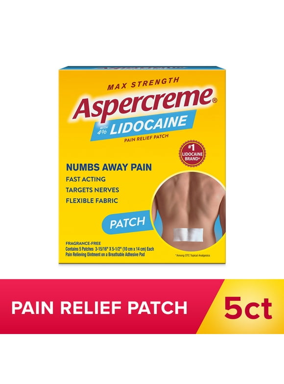 Aspercreme Max Strength Topical Pain Reliever Patches, Numbing Joint Pain Cream and Muscle Rub Alternative, 4% Lidocaine, 5 Count