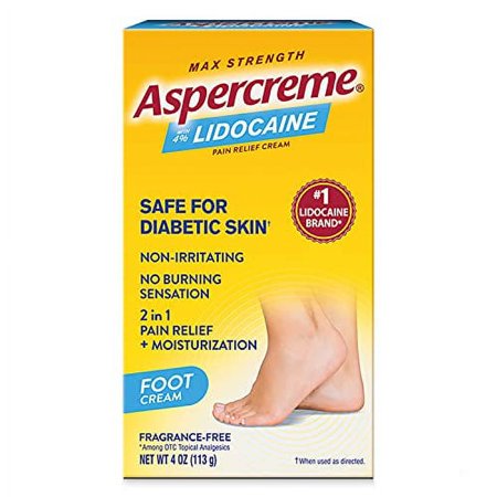 Aspercreme Odor Free Max Strength Lidocaine Foot Pain Relief Creme, 4 Ounce