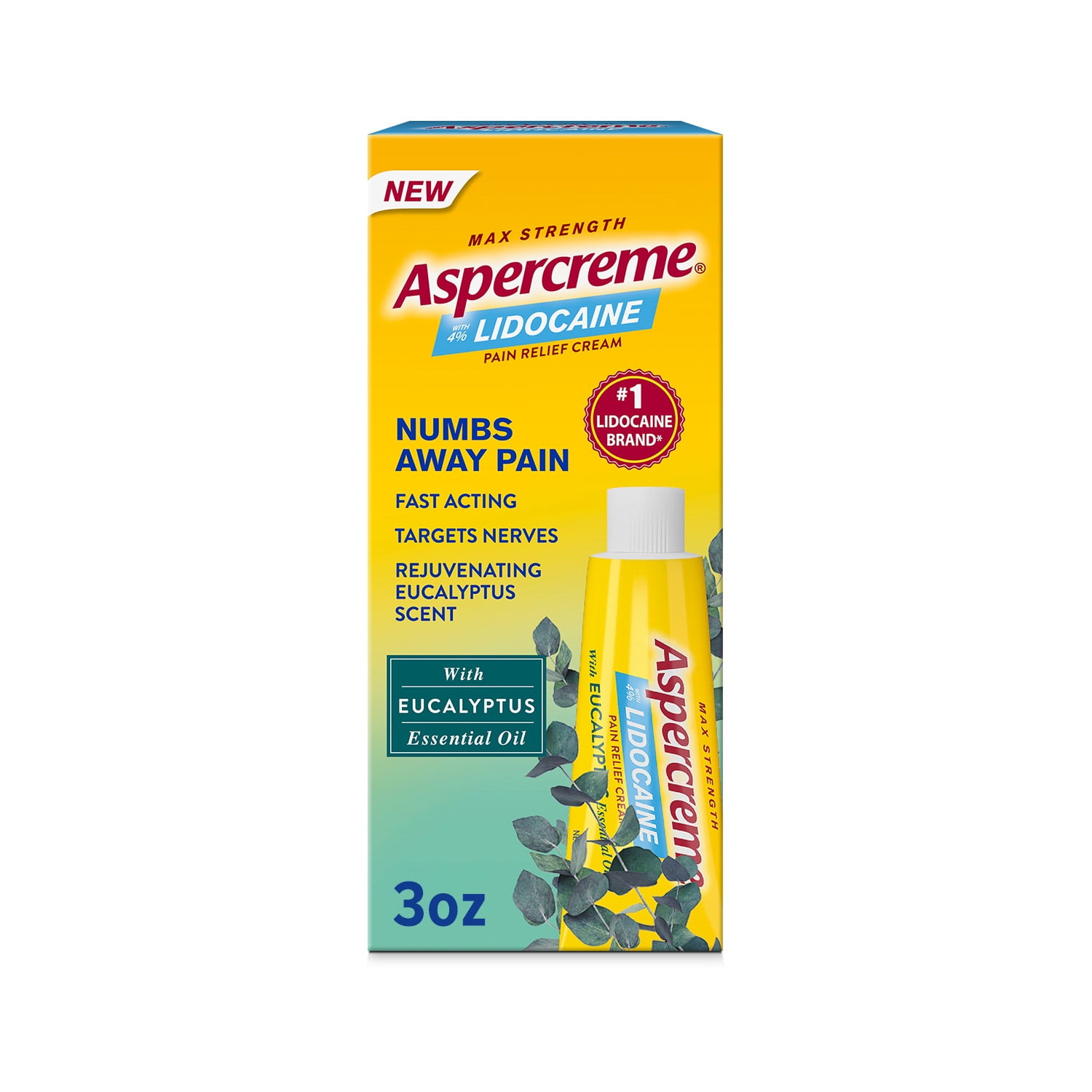Aspercreme with 4% Lidocaine Cream, Eucalyptus, 3 oz.