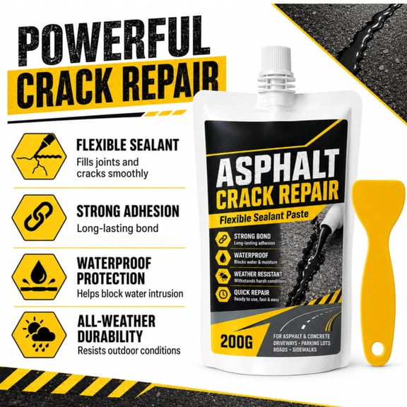 Asphalt & Concrete Pavement Filler, Driveway Filler, Concrete Crack Filler, Asphalt Sealant, Ready-To-Use Weather-Resistant Crack Repair Sealant with Included Application Plastic