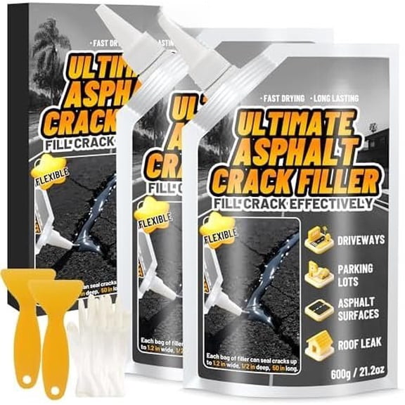Asphalt Crack Filler, 2.65LB High Elasticity Cement Crack Filler, Self Leveling Repair Sealant for Driveway, Walkway, Blacktop Concrete Joint, Outdoor Quick Drying Sealer - Black