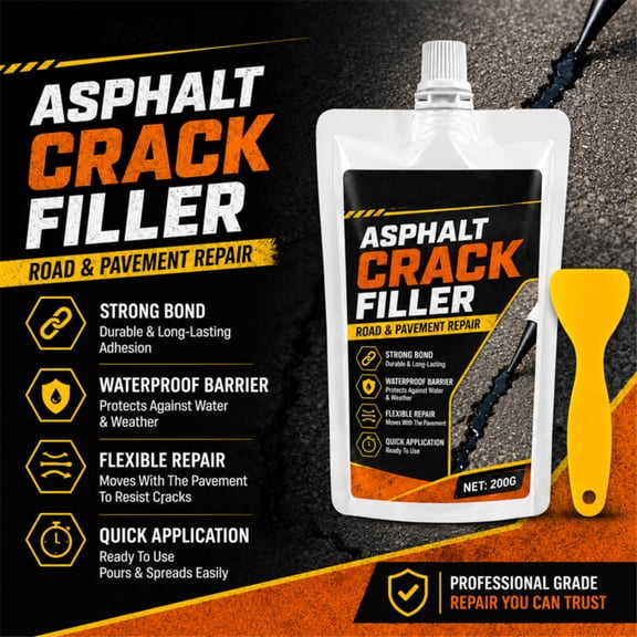Asphalt Crack Filler, Magic Crack Filler for Driveway, Asphalt Sealant, Weather Resistant Pavement Repair, 7X4X1 Inch 1-Pack Outdoor Road Crack Repair Filler Set with Plastic