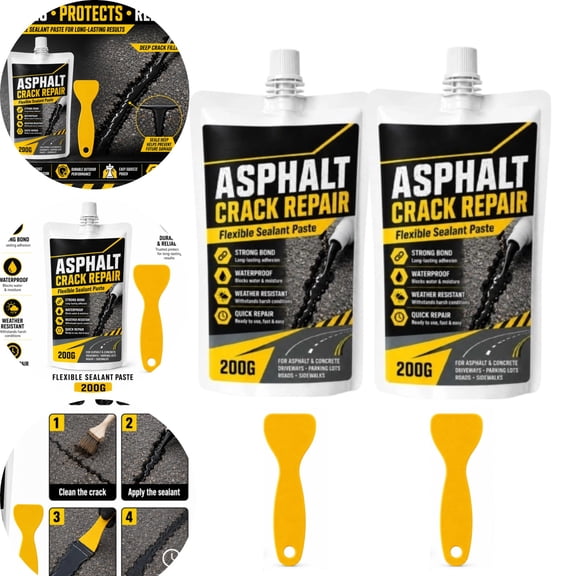 Asphalt Crack Filler Repair Sealant Paste, Flexible Waterproof Outdoor Pavement Sealer with Spreader Tool, Strong Bond Crack Repair Compound for Driveway Sidewalk Road Concrete Joint Fix
