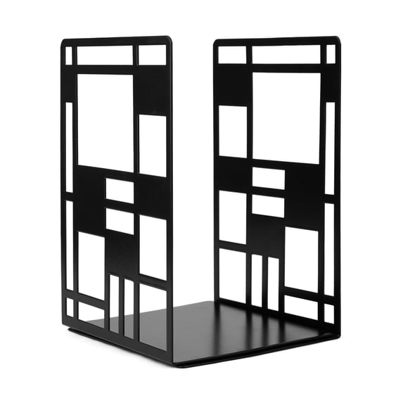 Aspire 1 Pair Metal Bookends, Checked Book Ends, Modern Design Heavy Duty Book Shelf Holder, Black Book Ends for Desk