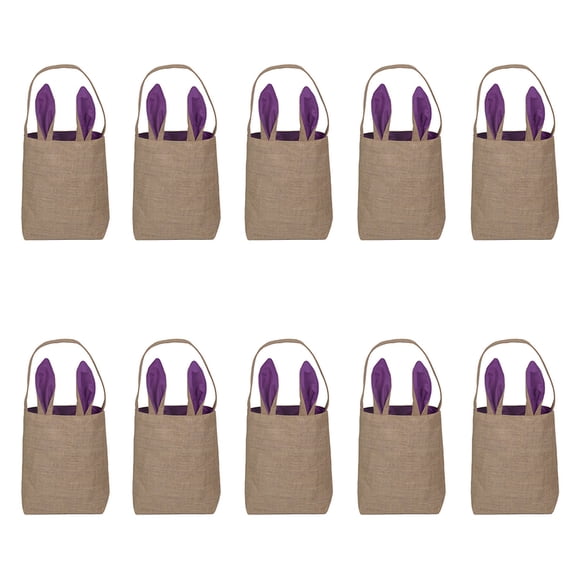 Aspire 10 PCS Easter Bunny Baskets with Ears Stand Up, Burlap Tote Bags Party Gift for DIY Craft