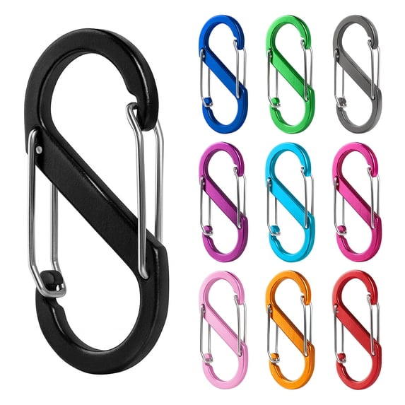 Aspire 10 Pack S-Shaped Aluminum Carabiners Assorted, 2 Inch Double Snap Hook Clips for Keychains, Backpacks, Camping Picnics
