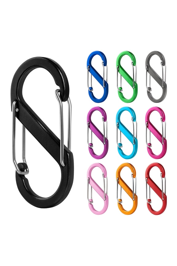 10 Pack S-Shaped Aluminum Carabiners Assorted, 2 Inch Double Snap Hook Clips for Keychains, Backpacks, Camping Picnics