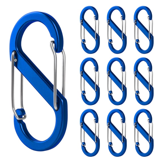 Aspire 10 Pack S-Shaped Aluminum Carabiners Royal Blue, 2 Inch Double Snap Hook Clips for Keychains, Backpacks, Camping Picnics
