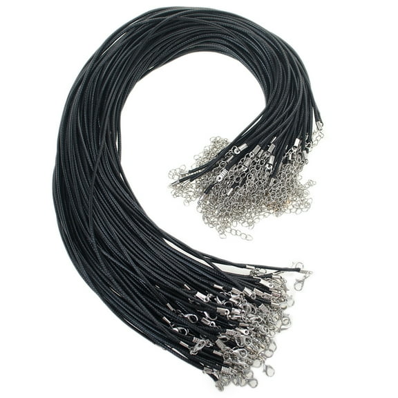 Aspire 100 Pcs 1.5mm Waxed Leather Necklace Cord with Lobster Clasp, DIY Jewelry Making-Black Silver