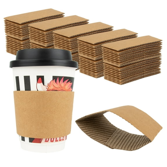 Aspire 100 Pcs Coffee Cup Sleeves Kraft Paper, Fit 10-24oz Cups For Hot and Cold Drinks Corrugated Insulators