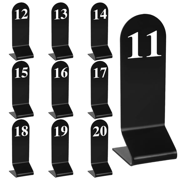 Aspire 10PCS Acrylic Table Numbers, Tent Style Numbers Sign, Double Sided Table Number Card for Restaurant-Black-Number 11to20