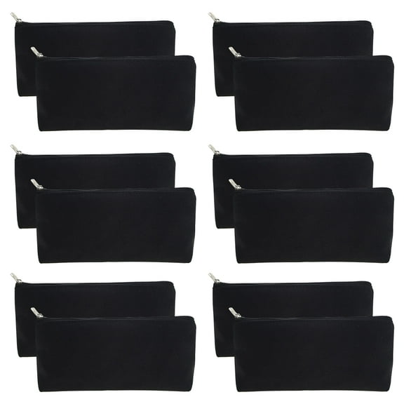 Aspire 12-Pack Black Canvas Pencil Pouch, Black Cosmetic Pouch, 7 x 3-1/8 x 1-1/2 Inch