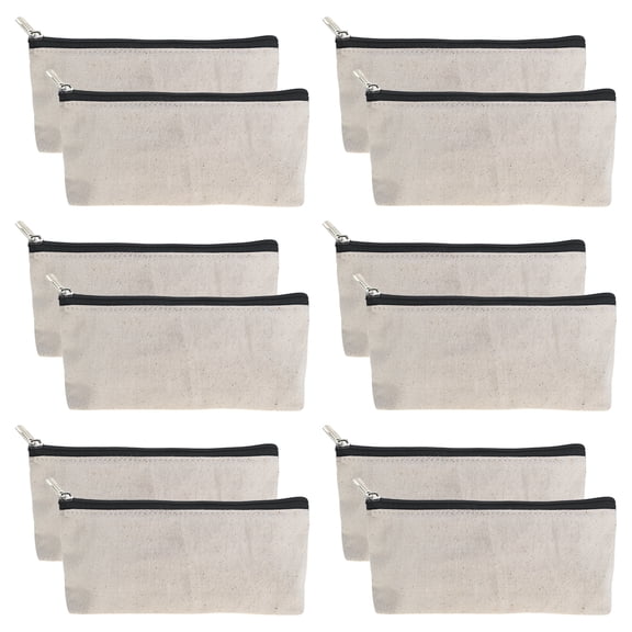 Aspire 12-Pack Canvas Cotton Makeup Bag, Blank DIY Craft Bag, 7 x 3-1/8 x 1-1/2 Inch-Natural / Black