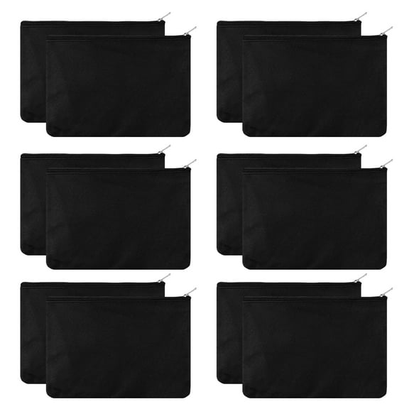 Aspire 12-Pack Canvas Zipper Bag with Lining, Black Cosmetic Pouch, 6-3/4" x 4-3/4" Pencil Bag, Christmas Gift Bag