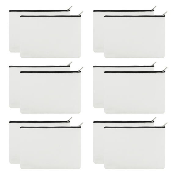 Aspire 12-Pack Canvas Zipper Bag with Lining, White Pouch for Painting, 6-3/4" x 4-3/4" Cosmetic Bag, Christmas Gift Bag
