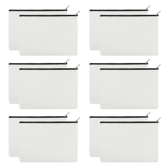 Aspire 12-Pack Canvas Zipper Bag with Lining, White Pouch for Painting, 6-3/4" x 4-3/4" Cosmetic Bag, Christmas Gift Bag