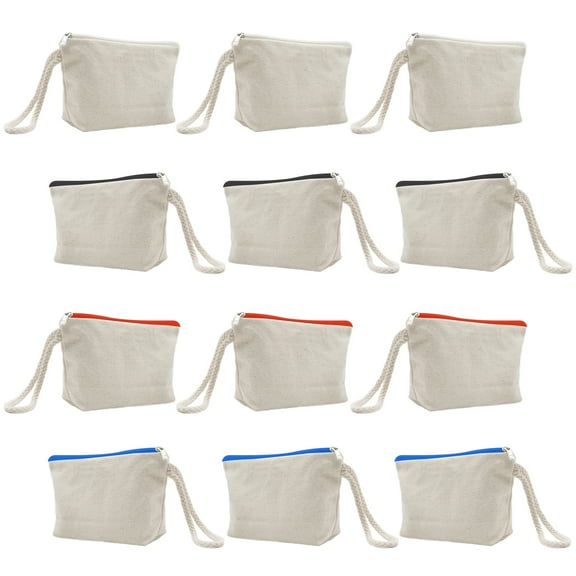 Aspire 12-Pack Cotton Canvas Wristlet Pouches with Lining, 7-1/2 x 4-1/4 x 2 inch - Mixed Color Zippers