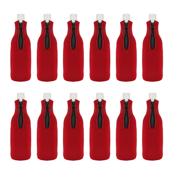Aspire 12 Pcs Neoprene Beer Bottle Cooler Sleeves, 12oz Sublimation Blank Soft Reusable Zipped-up Bottle Jacket - Red