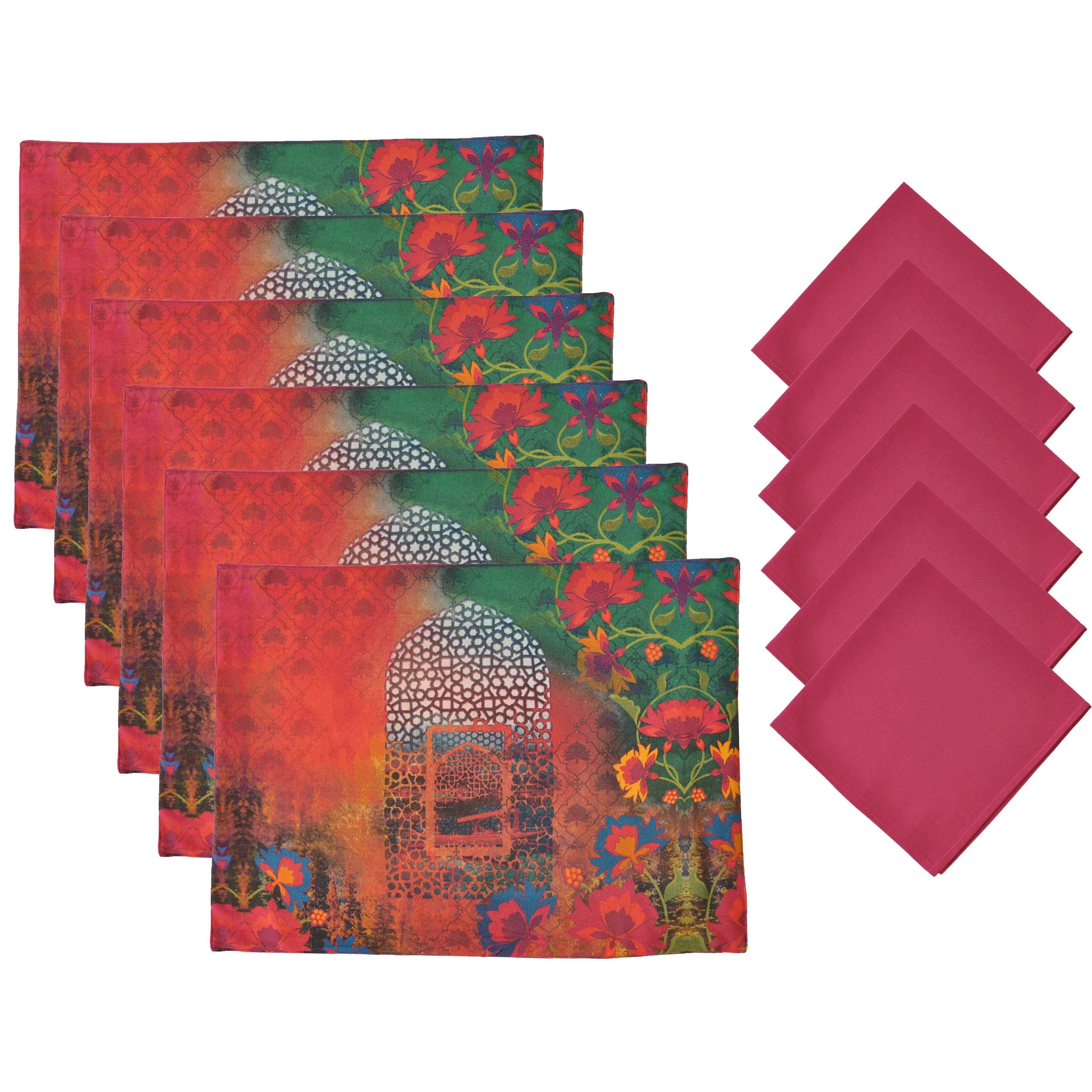 Aspire Multi-Color Cotton Floral Placemats and Napkins Set