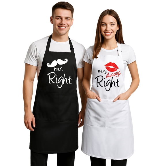 Aspire 2 Pcs Apron Set for Couples, Cooking Aprons with Adjustable Neck Strap for Engagement, Wedding - Lip and Beard