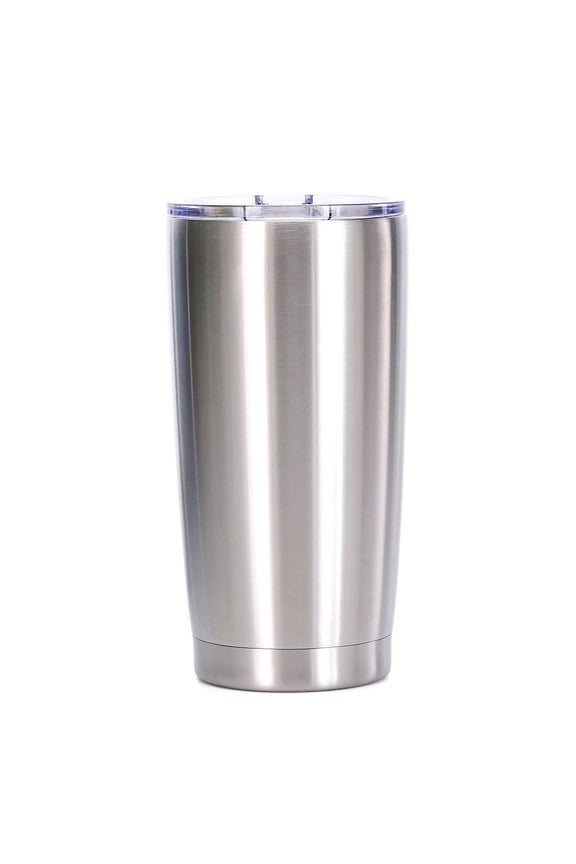 20 oz. Stainless Steel Tumbler with Resistant Lid, Double Walled Insulated Travel Mug, 7"H x 3.5"D-Silver-resistant lid