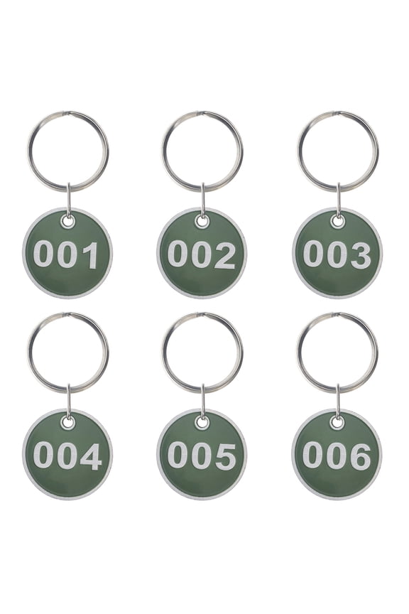 20 PACK Metal Rim Key Tag, 30mm Dia. Numbered Key Rings Green 1-20