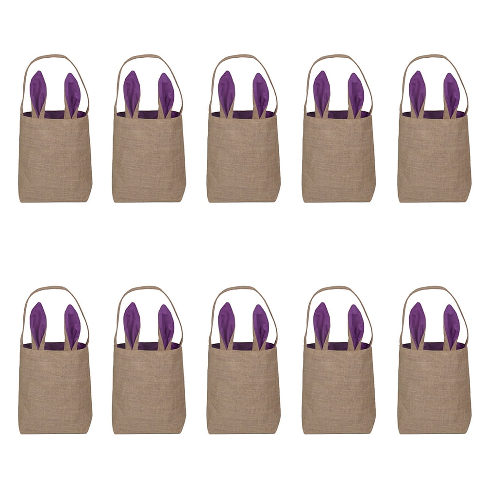 Aspire 20 PCS Easter Bunny Baskets with Ears Stand Up, Burlap Tote Bags Party Gift for DIY Craft