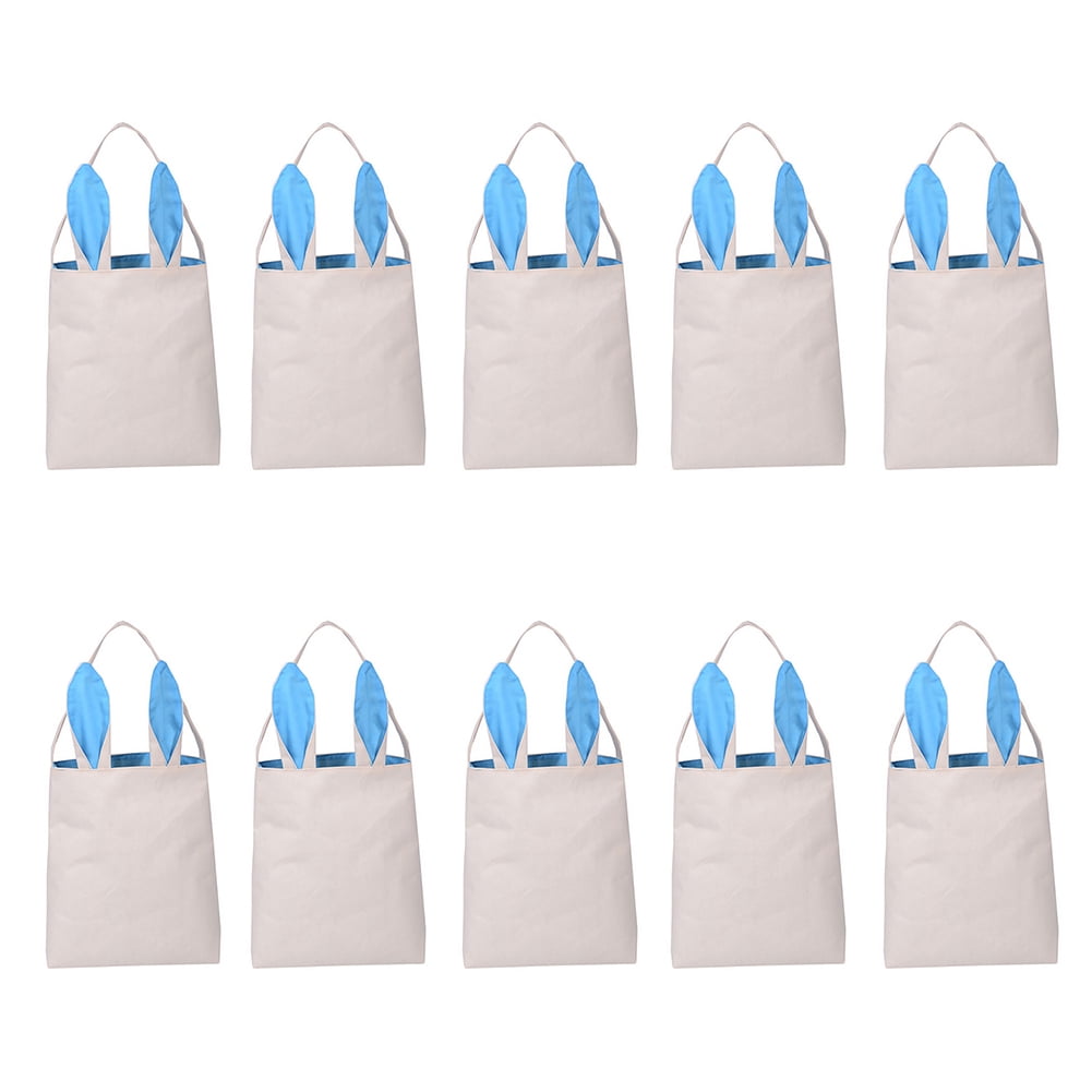 Aspire 20 PCS Easter Bunny Baskets with Ears Stand Up, Burlap Tote Bags Party Gift for DIY Craft