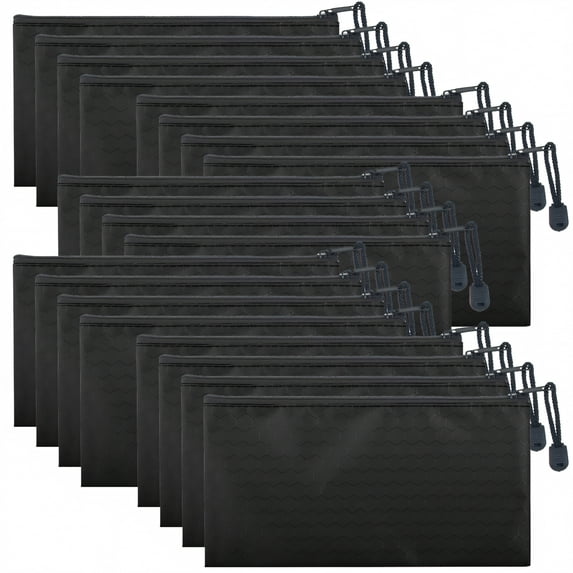 Aspire 20 Pack Black Waterproof Zipper File Bags Pencil Pouches 9 1/4 x 4 1/2 Inches