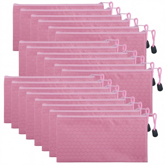 Aspire 20 Pack Pink Waterproof Pencil Pouches Zipper File Bags 9 1/4 x 4 1/2 Inches
