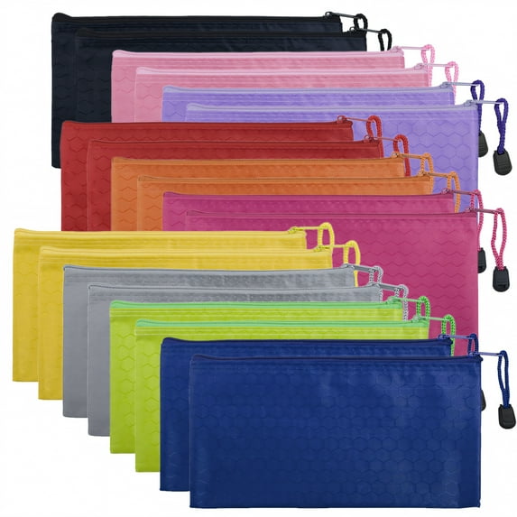 Aspire 20 Pack Waterproof Zipper File Bags Pencil Pouches 9 1/4 x 4 1/2 Inches 10 Colors