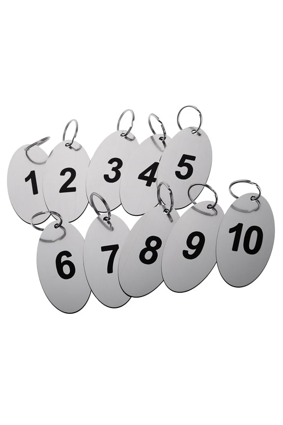 20 Pcs Key Fobs, Key Tags, Oval Black Engraved Numbers 1 to 20 for Hotel B&B Office (Silver)