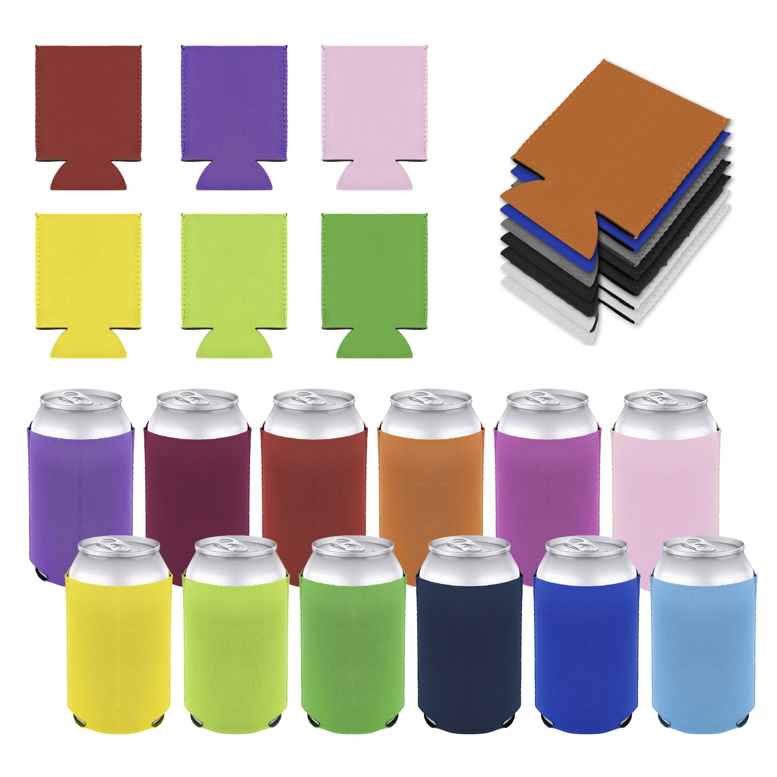 Aspire 25 Pcs Neoprene Blank Can Cooler Sleeves, 12-16oz Sublimation Soft Reusable Regular Beverage Can Sleeves - Multicolors