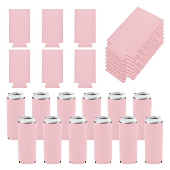 Aspire 25 Pcs Neoprene Blank Slim Can Cooler Sleeves, 12oz DIY Soft Reusable Skinny Tall Beverage Cup Sleeves - Pink