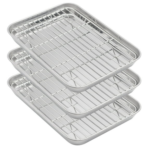 Aspire Baking Sheets and Racks Set, Stainless Steel Oven and Dishwasher Safe Wire Rack, Easy Clean-L 3 Pcs