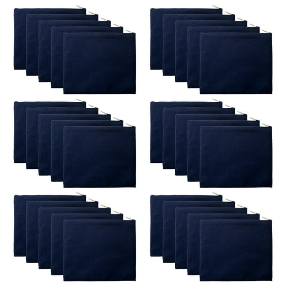 Aspire 30-Pack Navy Cotton Canvas DIY Craft Zipper Bags for Makeup Toiletry Stationary Storage, 9.5 x 8 Inches