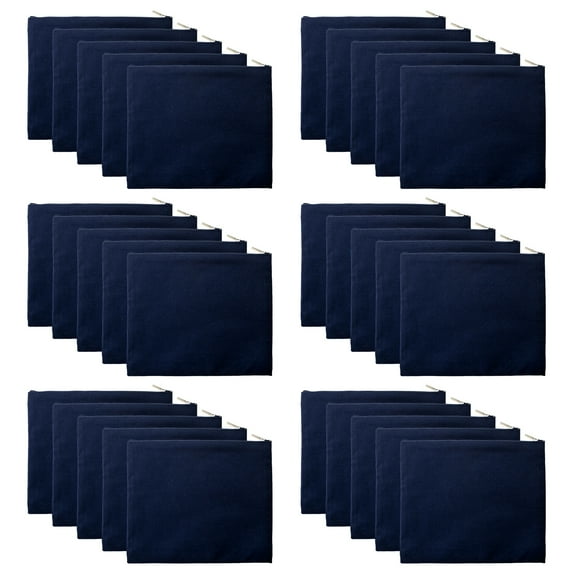 Aspire 30-Pack Navy Cotton Canvas DIY Craft Zipper Bags for Makeup Toiletry Stationary Storage, 9.5 x 8 Inches