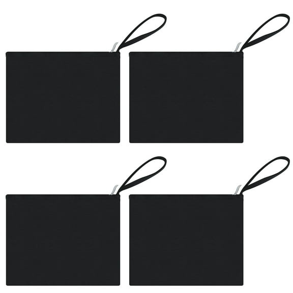 Aspire 4-Pack Black Cotton Canvas Wristlet Bag, Cosmetic Makeup Bag with Cotton Lining, 10-3/4 x 8 Inch