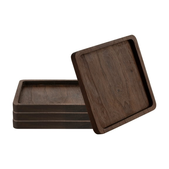 Aspire 4 Pcs Wood Coasters for Drinks, Grooved Walnut Coaster Set for Coffee Table, Office, Bar, Tabletop Protection - Square