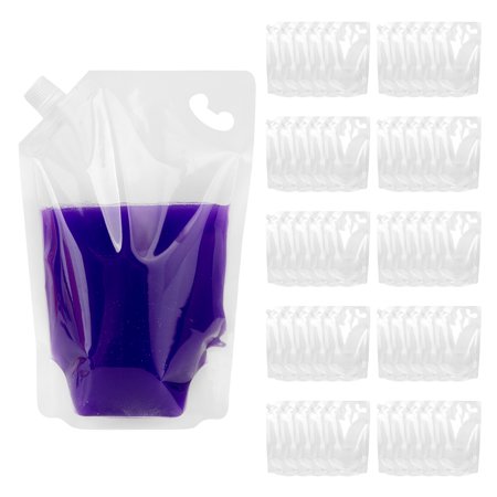 Aspire 50 Pcs 68 OZ Clear Side Spout Stand Up Pouch Bags w/ Handle, Good for Shampoo, Liquid Soap Packaging, 15mm Spout, BPA Free
