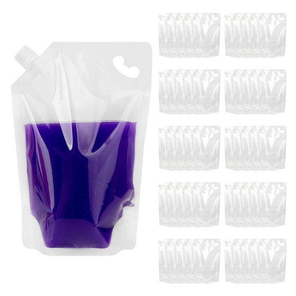 Aspire 50 Pcs 68 OZ Clear Side Spout Stand Up Pouch Bags w/ Handle, Good for Shampoo, Liquid Soap Packaging, 15mm Spout, BPA Free