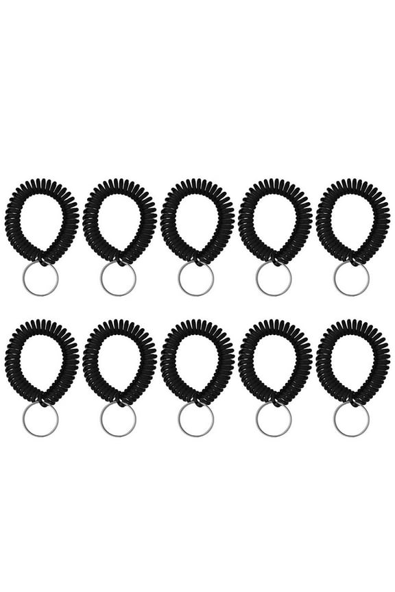 50 Pcs Stretchable Plastic Bracelet Wrist Coils, Spiral Wrist Band Key Ring Key Holder (Black)