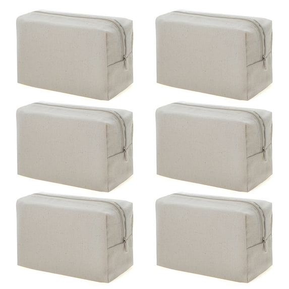 Aspire 6-Pack Blank Canvas Cosmetic Bag, 100% Cotton Portable Travel Toiletry Bag, 7 x 4 x 3 Inch