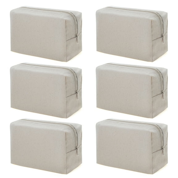 Aspire 6-Pack Blank Canvas Cosmetic Bag, 100% Cotton Portable Travel Toiletry Bag, 7 x 4 x 3 Inch