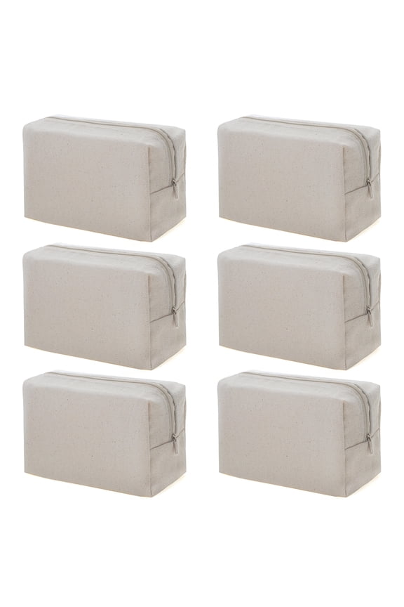 6-Pack Blank Canvas Cosmetic Bag, 100% Cotton Portable Travel Toiletry Bag, 7 x 4 x 3 Inch
