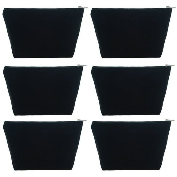 Aspire 6-Pack Black Canvas Cosmetic Bag, Multi-Purpose Travel Toiletry Bag, 9-1/2 x 5-1/2 x 3 Inches Bridesmaid Gift