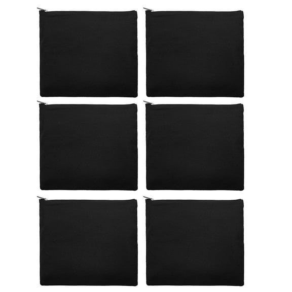 Aspire 6-Pack Black Cosmetic Makeup Bag, 100% Cotton Canvas Travel Toiletry Bag, 9-1/2 x 8 Inches