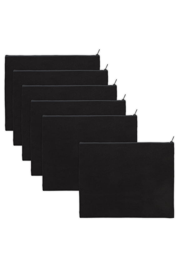 6-Pack Canvas Document Bag, Large Travel Toiletry DIY Craft Zipper Bag, 11-3/4 x 9-1/2 Inch - Black