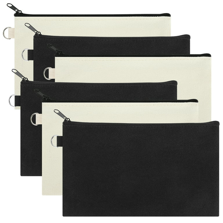 Aspire 6-Pack Canvas Pencil Pouches, Blank Cotton Zipper Bags for DIY  Craft, 7-3/4 x 4-1/2 Inch (Black & Natural)